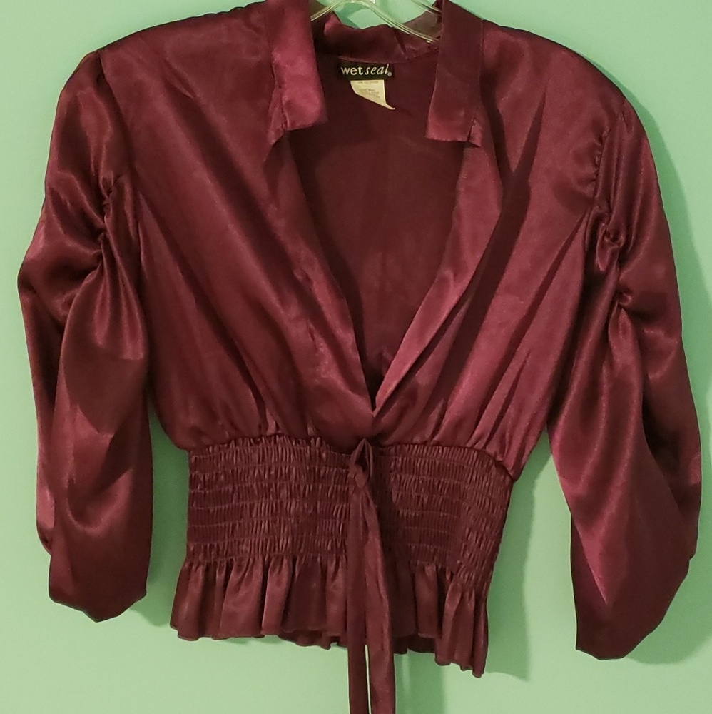 Smocked waist satin crop top size small